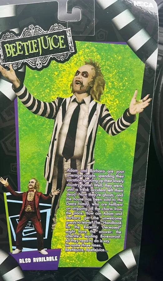 NECA Beetlejuice Striped Suit 7" Action Figure w/Handbook & Snake Tim Burton