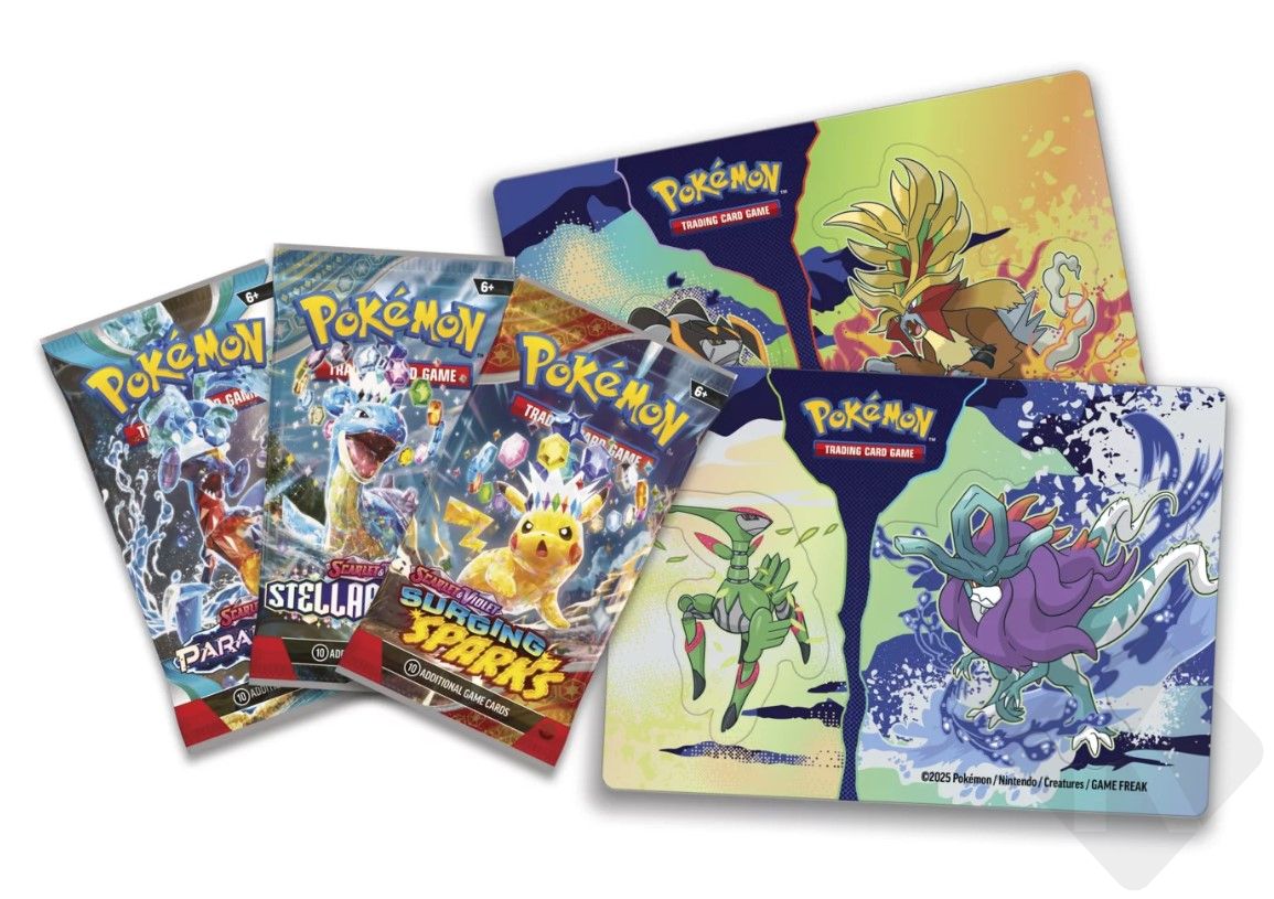 Pokemon Scarlet & Violet 2025 Treasures of Ruin Stacking Tin (3 Booster Packs & 2 Sticker Sheets)